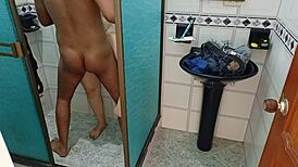 I jerk off spying on my latina babe in the shower, we almost get caught banging!