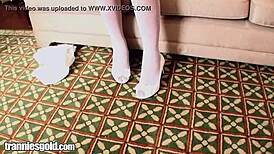 shy ladyboy teen wanking in pigtails and miniskirt feels so naughty and exciting