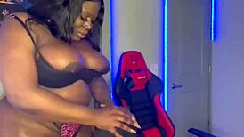 Ebony shemale patravontesse masturbates monster black cock
