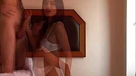 Asian amateur rips clothes for intense blowjob and striptease