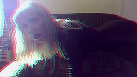 Catsuit Bettie engages in playful interaction with the cameraman in this free 3D version