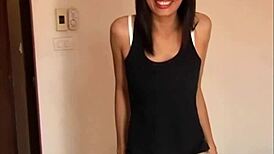 Asian amateur rips clothes for intense blowjob and striptease