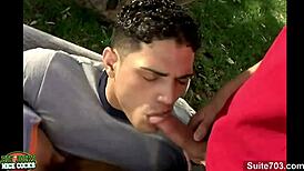 Man, I can’t even talk right, watching these horny gay jocks bang outdoors with such huge cocks!