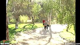 Man, I can’t even talk right, watching these horny gay jocks bang outdoors with such huge cocks!