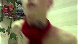 Hot Teen Bent Over for Gay Shower Blowjob and Rimjob