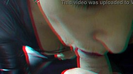 Catsuit Bettie engages in playful interaction with the cameraman in this free 3D version