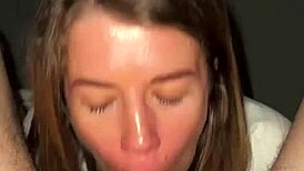 My best friend gets a rough deepthroat from a cute brunette teen babe with small tits in pov style