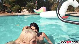 Best friends enjoying a fun pool party together.