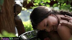 glamcore beauty rides lovers cock outdoors with blowjob