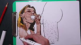 Amateur Painter Draws Erotic Picture Of Blowjob Girl