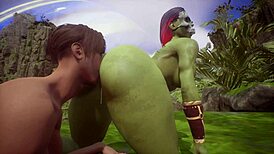 Footjob and anal play by cartoon babe dominate