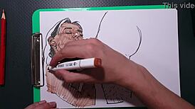 Amateur Painter Draws Erotic Picture Of Blowjob Girl