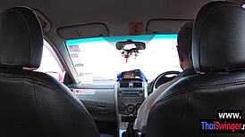 petite asian babe sucks friend's big dick then gets fucked from behind.