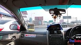 petite asian babe sucks friend's big dick then gets fucked from behind.