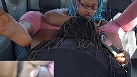 Cunilingus and cum play in car with amateur couple