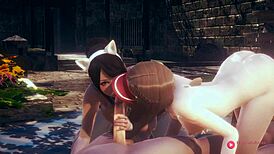 Hentai orgy with two girls and two boys.