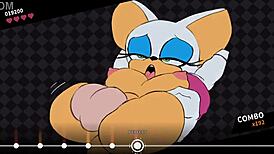 In this anime game, Rouge the bat gets creampied by a big cock.
