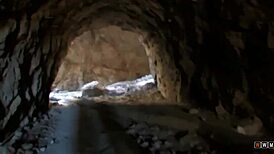 older guy's hard cock fucks her tight holes outdoor