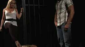 Restrained slave faces humiliation in rough threesome with dildo and maledom