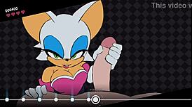 In this anime game, Rouge the bat gets creampied by a big cock.