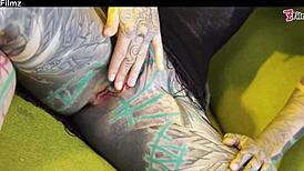 i'm loving these tattooed goth lesbians licking assholes with huge dildos.