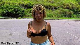 Hot outdoor touch in public car trip!