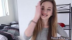 Teen 18+ babe sucks dick then gets fucked hard in pov interracial scene.