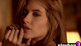 Brunette milf babe rips clothes off in hot lingerie for striptease.