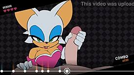 In this anime game, Rouge the bat gets creampied by a big cock.
