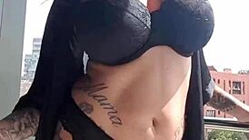 Neighbors spy on this milf masturbating her big tits in a voyeur fetish