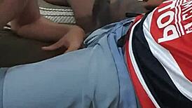 Young guy gets cock from black man during game