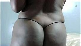 a sexy ebony girl with a big ass gets worshiped and cum on her booty