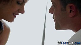 Fetish babes perform oral footjob and handjob on cock.