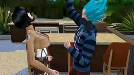 Mikasa asks Vegeta for cooking tips, seduces him with big tits and ass, fucks better than Bulma