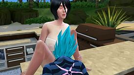 Mikasa asks Vegeta for cooking tips, seduces him with big tits and ass, fucks better than Bulma