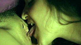 Teen hides in a blanket licking her girlfriend's cunt while fingering and masturbating in this asian lesbian scene