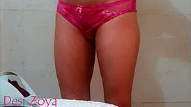 Horny neighbor bhabhi fingers her pussy in the bath, making my big cock explode