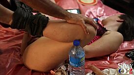 1759 02 - white amateur clothed sex leather pants satin lingerie corset panties doggystyle deepthroat rimming