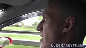 Inked babe sucks pornstar Brit Luke Hardy 😍