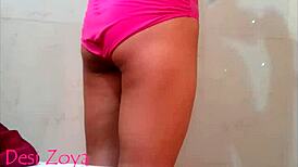 Horny neighbor bhabhi fingers her pussy in the bath, making my big cock explode