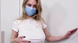 Blonde Marie Duval shows off big natural boobs and teases with pink pussy for fun