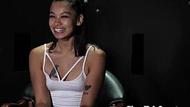 Beautiful cock sucker devours gloryhole cum with passion