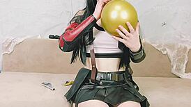 Tifa Lockhart from Final Fantasy talks dirty, blows balloons, and pops them with fierce hands