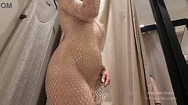 Trying Transparent Dress in Open Fitting Room!