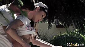 petite hottie gets ass cummed in outdoor anal handjob