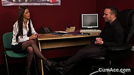 Nasty Looker Gulps Jizz Load On Face