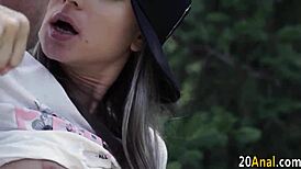 petite hottie gets ass cummed in outdoor anal handjob