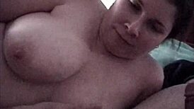 Busty Brunette's Cheeky Blowjob Ends With Cum In Mouth.