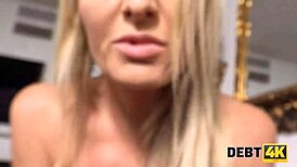Pretty blonde handles debt with sex