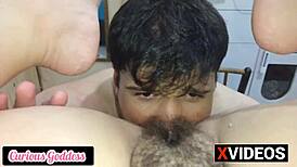 Curious Goddess Licks Girlfriend's Hairy Pussy